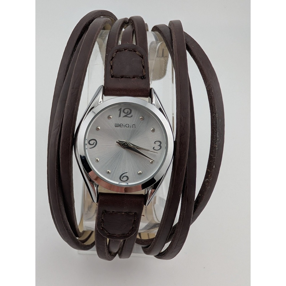 Weiqin Watch Women 26mm Silver Case Brown Faux‎ Leather Strap- New Battery